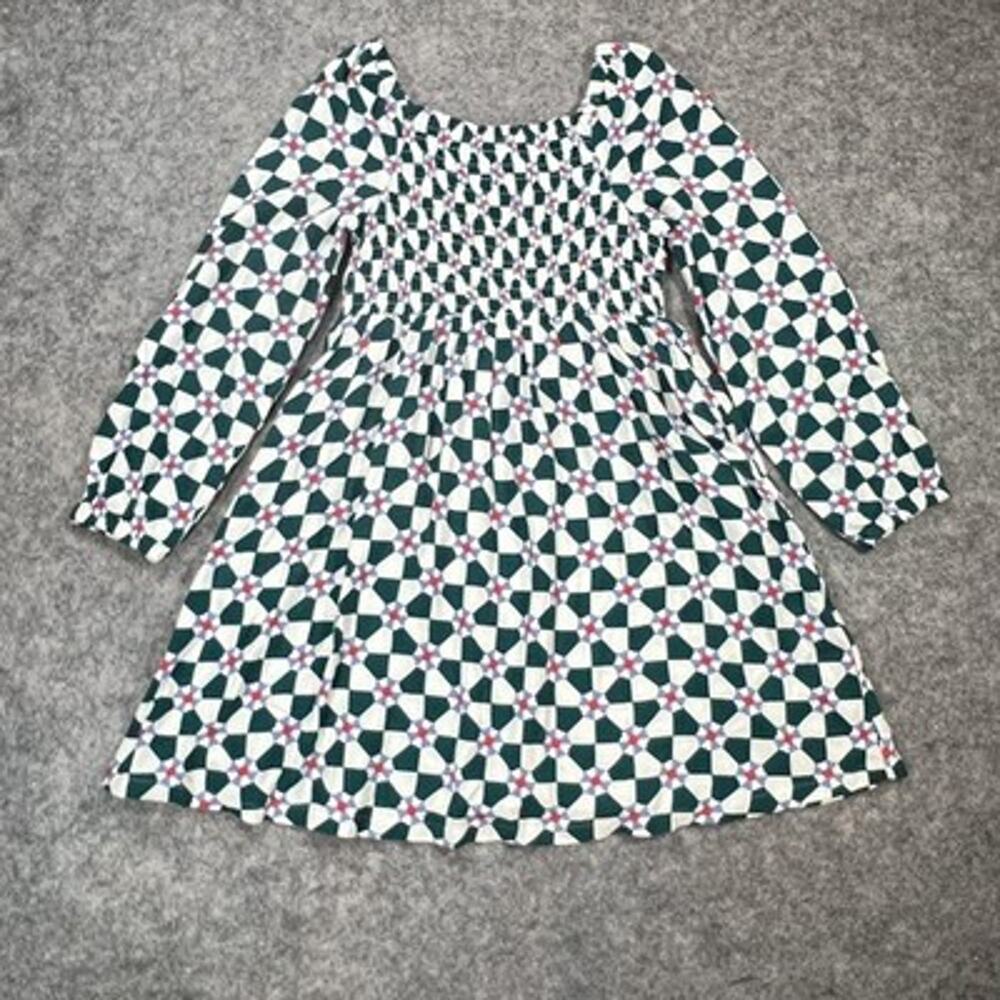 Hanna Andersson Dress Girls 6 Multicolor Geometric Smocked Long Sleeve Cotton